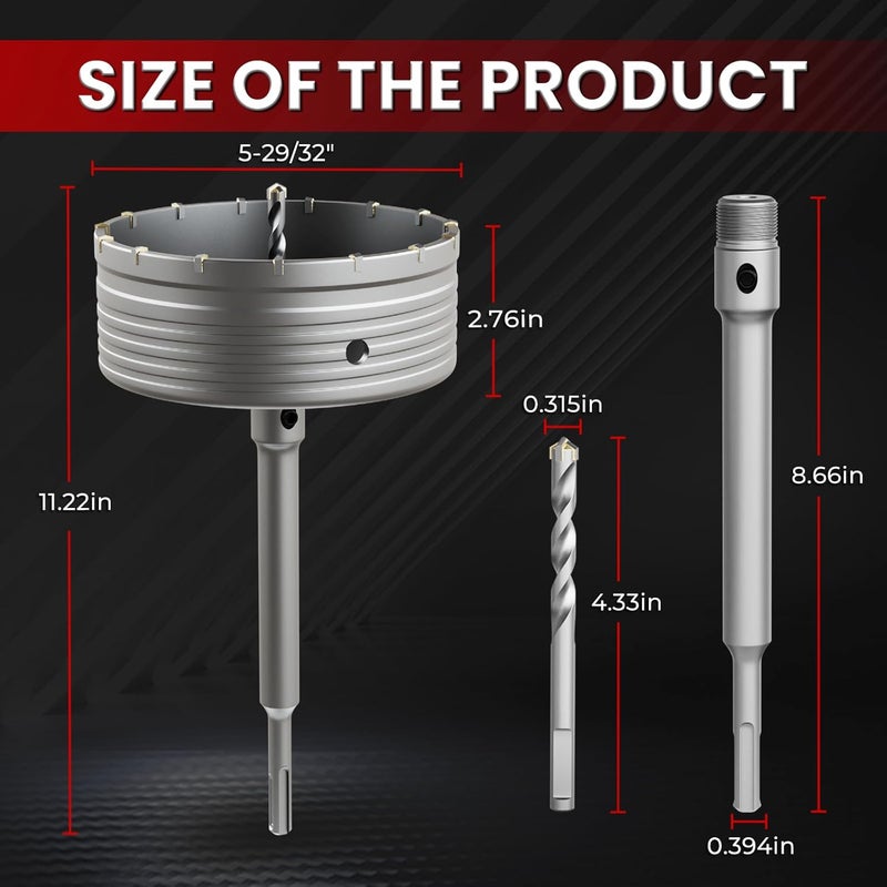 CSOOM Concrete Hole Saw 5-29/32" (150mm) with 220mm SDS Plus Shank Connecting Rod, Carbide Cement Hole Saw for Concrete Cement, Brick Wall Stone - Image 2